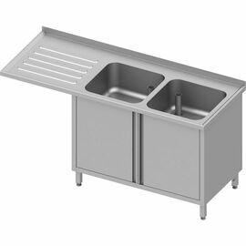 Sink cabinet with hinged doors and overhang 1600x700x900 mm, with two basins on the right, with upstand, welded product photo
