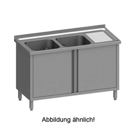 Sink cabinet with hinged doors 1100x600x850 mm, with two basins on the left, with upstand, welded product photo