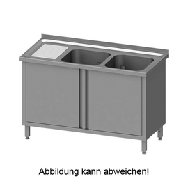 Sink cabinet with hinged doors 1100x700x850 mm, with two basins on the right, with upstand, welded product photo