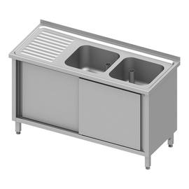 Sink cabinet with sliding doors 1100x600x850 mm, with two basins on the right, with upstand, welded product photo