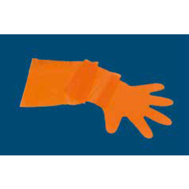 veterinary gloves shoulder length polyethylene orange food-safe | disposable | 50 pieces product photo