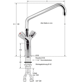 Column battery 3/4" H 420 mm | two-handle mixer tap outreach 450 mm product photo  S