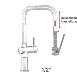 Hand shower VARIO 1/2" lever mixer tap | grey with C-spout straight product photo