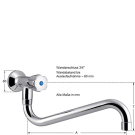 wall valve profi 3/4" with S-outlet below | outreach 450 mm product photo  S