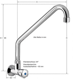 wall valve profi 3/4" with raised C-spout slanted | outreach 350 mm product photo  S