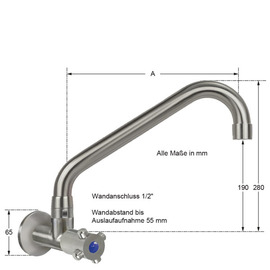 wall valve clasix 1/2" C-spout angled A 300 mm product photo  S
