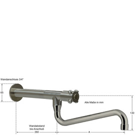 wall valve clasix 3/4" S-outlet below wall extension L 210 mm A 250 mm product photo  S