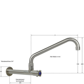 wall valve clasix 3/4" C-spout angled wall extension L 210 mm A 250 mm product photo  S