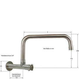 wall valve clasix 3/4" C-spout straight wall extension L 80 mm A 350 mm product photo  S