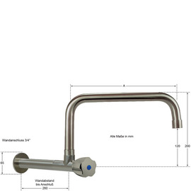 wall valve clarix raised C-spout straight wall extension L 210 mm A 350 mm product photo  S