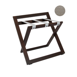 suitcase stand wood walnut coloured | grey nylon straps | wall spacer | 575 mm x 450 mm H 560 mm product photo