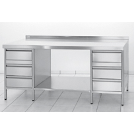 work table stainless steel with bottom shelf 3-drawer block on the left and right upstand at the back 600 mm x 1500 mm H 850 mm product photo