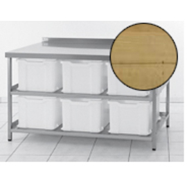 ingredient table stainless steel with beech wood tabletop with 6 plastic containers | 2 shelves | 1500 mm x 800 mm H 850 mm product photo