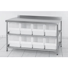ingredient table stainless steel with 8 window containers | 2 shelves | upstand at the back | 1500 mm x 800 mm H 850 mm product photo