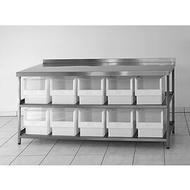 ingredient table stainless steel with 10 window containers | 2 shelves | upstand at the back | 1885 mm x 800 mm H 850 mm product photo