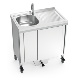 Mobile sink with 1 basin | drainboard on the right | 800 mm x 500 mm H 850 mm product photo