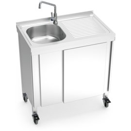 mobile cold water sink unit with 1 basin | drainboard on the right | 800 mm x 500 mm H 865 mm product photo