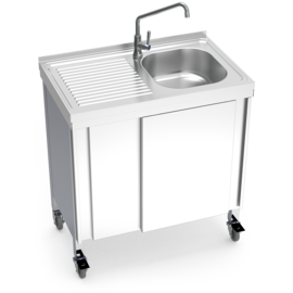 mobile cold water sink unit with 1 basin | drainboard on the left | 800 mm x 500 mm H 865 mm product photo