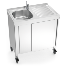 mobile hot water sink unit with 1 basin | drainboard on the right | 800 mm x 500 mm H 865 mm product photo