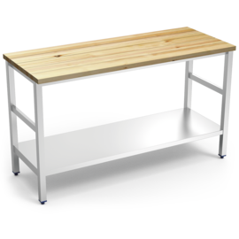 stainless steel table with pine wood top | with ground floor | 1000 mm x 600 mm H 880 mm product photo