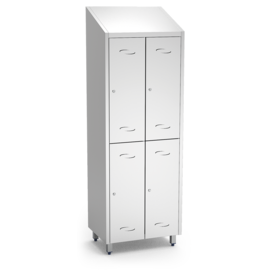 Locker, changing room cabinet with two compartments and 4 doors, made of stainless steel (incl. 8 clothes hangers) product photo