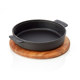 frying pan|serving pan Ø 170 mm cast iron enamelled with a wooden coaster | side handles product photo