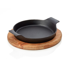 frying pan|serving pan Ø 180 mm cast iron enamelled with a wooden coaster | side handles product photo