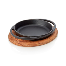 frying pan|serving pan Ø 160 mm cast iron enamelled with a wooden coaster | side handles product photo