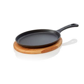 frying pan|serving pan cast iron enamelled with a wooden coaster x 170 mm | long handle product photo
