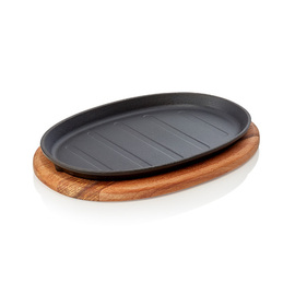 frying pan|serving pan cast iron enamelled with a wooden coaster x 180 mm product photo