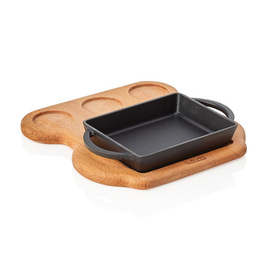 serving pan rectangular 158 mm x 122 mm with serving plate wood cast iron product photo