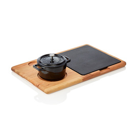 serving pot | cocotte Ø 110 mm with serving plate wood cast iron product photo