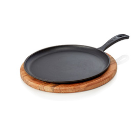 frying pan|serving pan Ø 260 mm cast iron enamelled with a wooden coaster | long handle product photo
