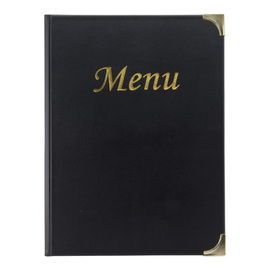 menu card BASIC DIN A4 black with gold lettering "Menu" incl. inlays product photo