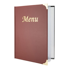 menu card BASIC DIN A4 red with gold lettering "Menu" incl. inlays product photo