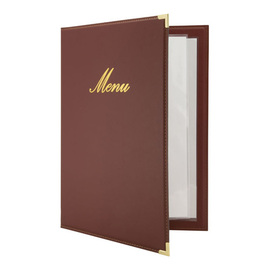 menu card CLASSIC DIN A5 leather look red with gold lettering "Menu" incl. inlay product photo