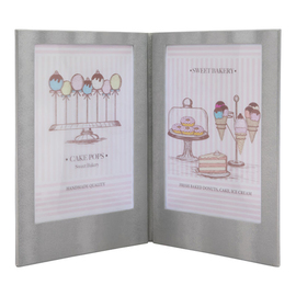 LED menu card leather look silver coloured suitable for 2 A4 pages product photo