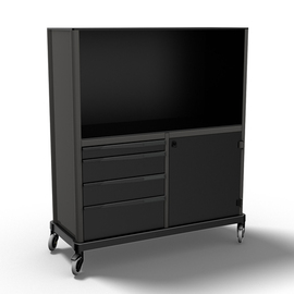 service cabinet black wheeled with 4 drawers | 1390 mm x 572 mm H 1800 mm product photo